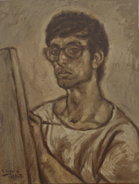 〈自画像〉，张晓刚，1983，板上油画， 40 x 30厘米