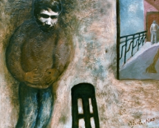 〈 自画像‧正午〉， 毛旭辉， 1986，纤维板上油画、拼贴，44x54厘米