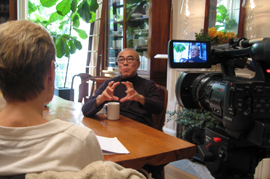 Interviewing Gu Wenda at his home in Brooklyn, New York, 4 November 2009.