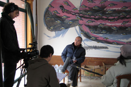 Interviewing Li Shan at his studio in Shanghai, 4 March 2009.