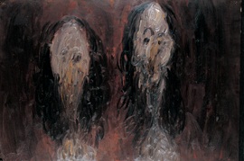 〈两个头像 • 正面〉，毛旭辉，1988，纸上油画，53 × 77厘米