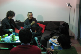 Interviewing Zhang Peili at his studio in Hangzhou, 23 November 2008. 