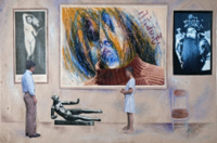 〈展览会〉，毛旭辉，1986，纸本拼贴，彩色铅笔，30x40厘米