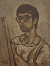 <i>Self Portrait</i>, Zhang Xiaogang, 1983, oil on cardboard, 40 x 30 cm.