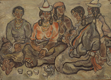 <i>Tibetan Women at Rest</i>, Zhang Xiaogang, 1981, oil on paper, 79 x 54 cm.