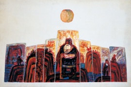 <i>Yugong and His Descendants</i>, Wang Youshen, 1987, watercolour on paper, 80 x 55 cm.  